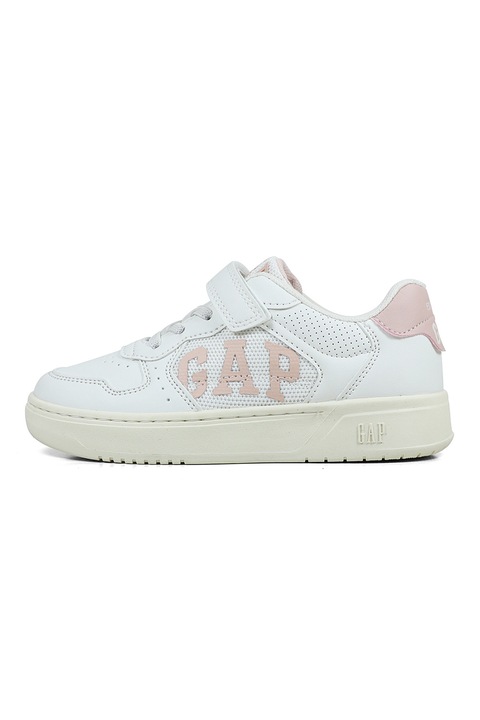 GAP, Pantofi sport de piele ecologica cu insertii din material textil, Alb/Roz pal