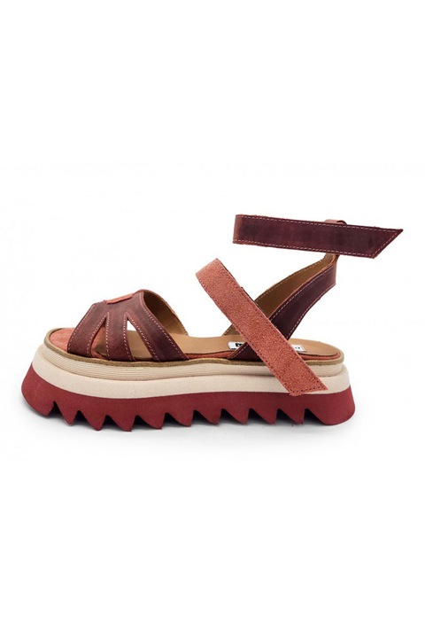 unudoitrei, Sandale din piele si piele intoarsa cu talpa masiva, Rosu inchis