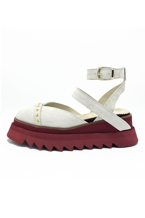 unudoitrei, Pantofi de piele cu catarame, Alb/Auriu/Visiniu