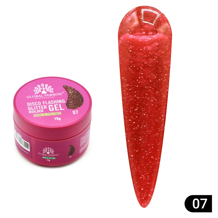 Гел за моделиране на нокти, Global Fashion, Disco Flashing Glitter, брокат, 15 гр