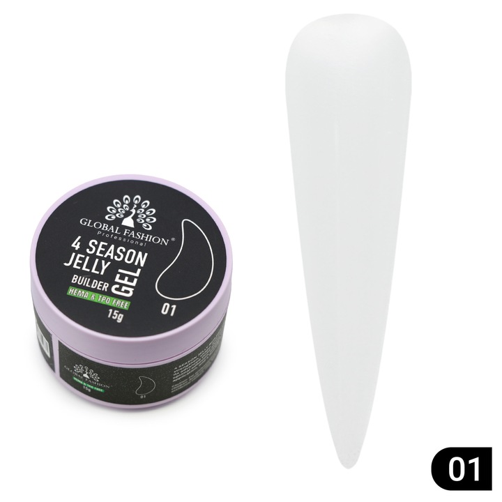 UV гел за ноктопластика 4 Season Jelly Builder Gel 01, 15 г, полупрозрачен, еластичен