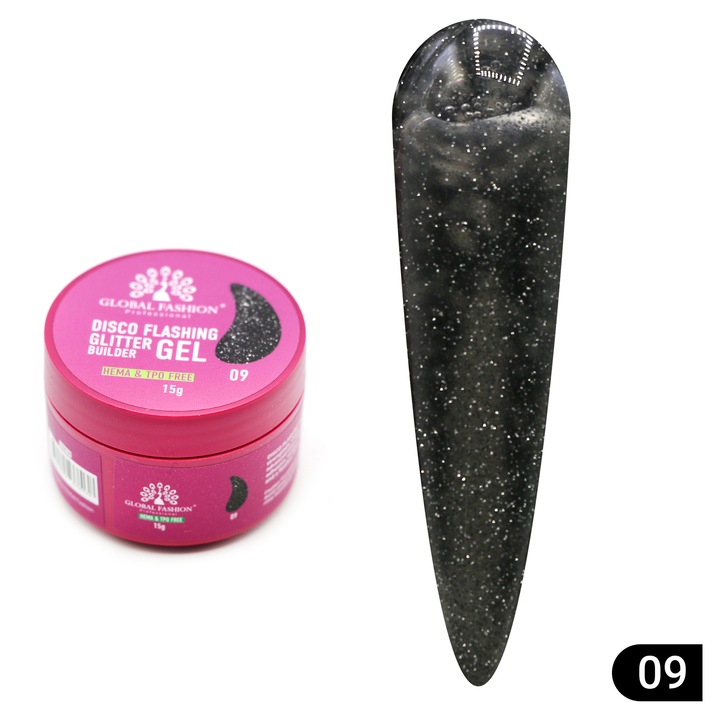 Gel UV pentru modelarea unghiilor, Global Fashion, Disco Flashing Glitter, glitter intens, 15 g