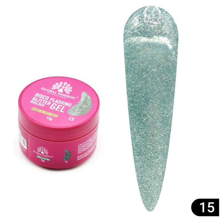 Gel pentru modelarea unghiilor, Global Fashion, Disco Flashing Glitter, glitter, 15 g