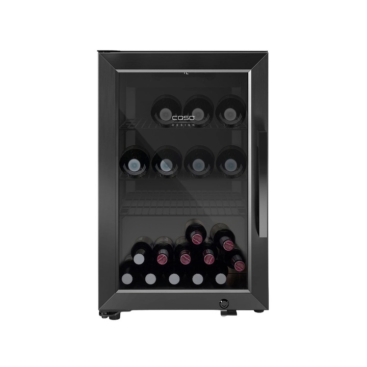 Vitrina frigorifica cu Wi-Fi Caso Germany, BBQ Deluxe-L Black Smart, 63 litri, H 67.8 cm, racire prin compresor, iluminare interioara cu 4 niveluri intensitate LED, usa din 3 straturi de sticla anti-UV, 3 rafturi reglabile, picioare ajustabile, negru