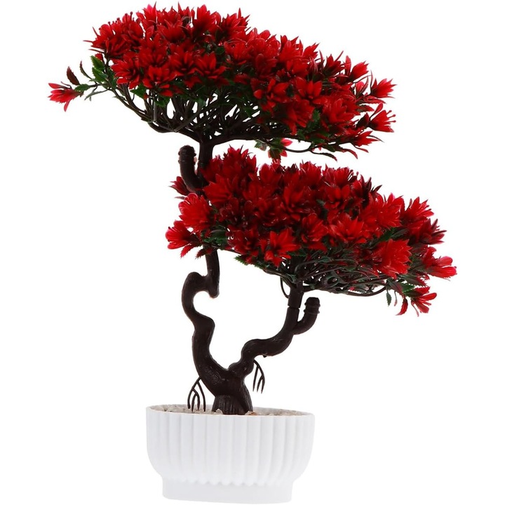 Arbore Bonsai Artificial TOPBATHY, Decoratiune Planta Artificiala Rosie