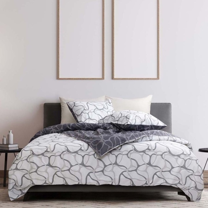 Dupla ágynemű, 100% pamut ranforce, 240x260 cm, 4 részes, Bahar Tekstil, Lexi fehér geometrikus