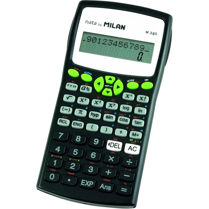 Научен калкулатор Milan 159110GRBL, 240 функции, Черен/Зелен
