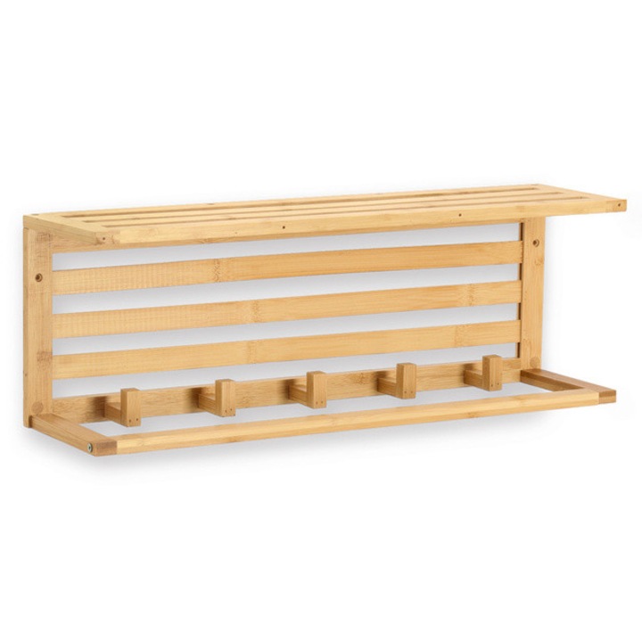 Raft de perete din bambus cu carlige, 57 x 15 cm ZELLER