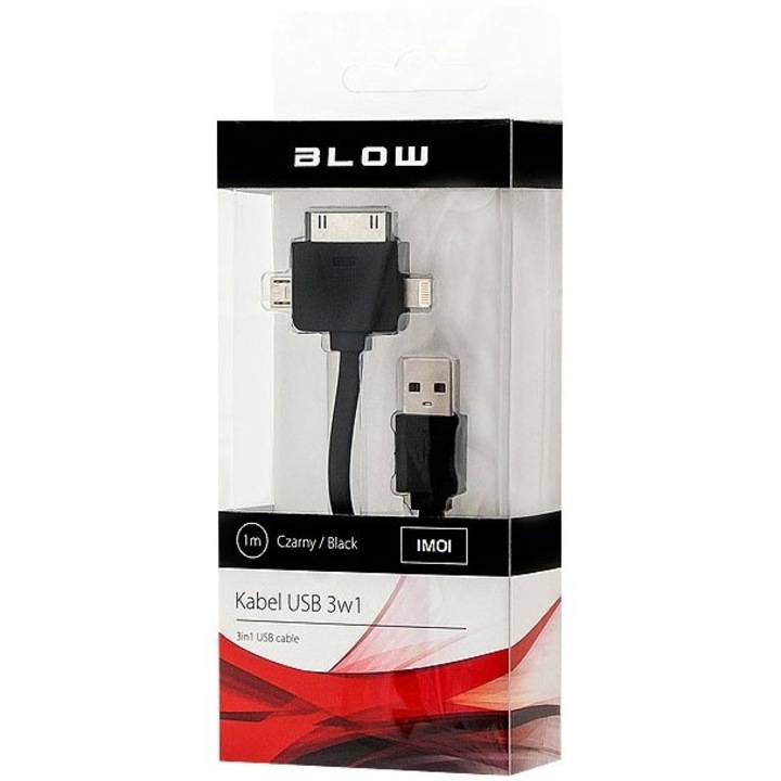 Cablu de date BLOW, USB A - compatibil cu iPhone 8 / iPhone 4 / microUSB, 1m