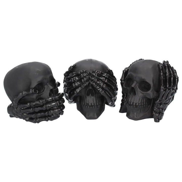 Ornament 3 cranii Dark See No Hear No Speak No Evil skulls, 11 cm