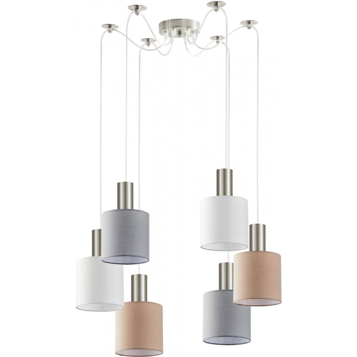 Lustra, abajur din material alb, gri, maro