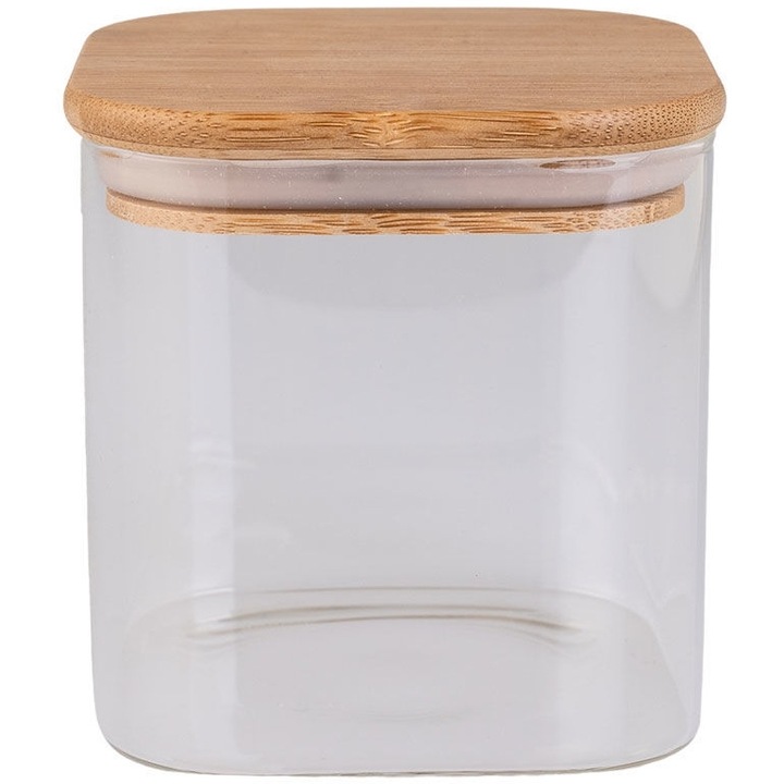 Borcan Estia, 550ml, bambus/sticla, transparent, cu capac