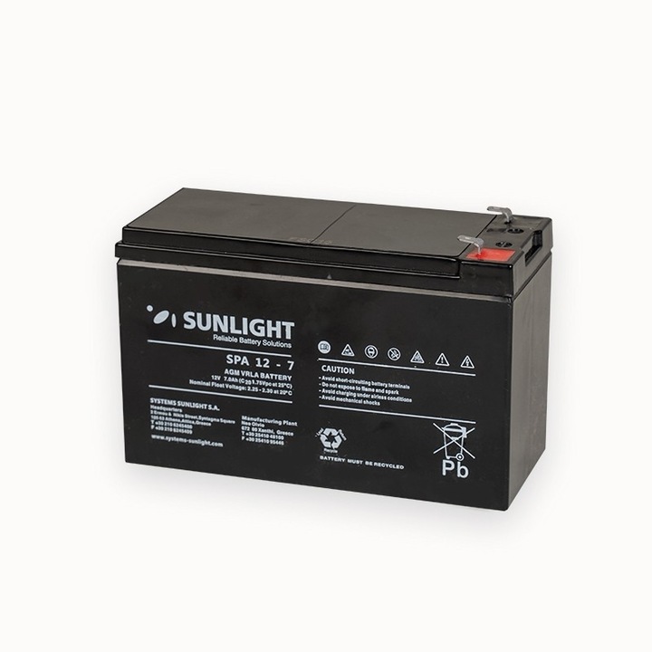 Accesorii UPS-uri, Sunlight, VRLA AGM, 12V 7Ah, 151x65x94mm