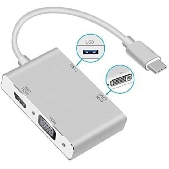 Convertor 4in1 Type-C, HDMI, VGA, DVI, USB3.0, Atc