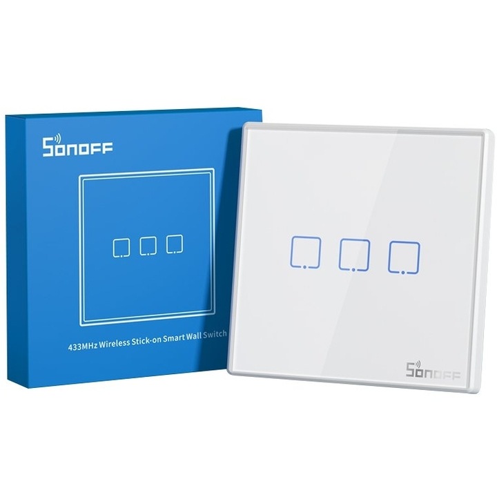 Kit Smart Home Sonoff RF-T2EU2C, intrerupator extern cu touch, alb, 433MHz
