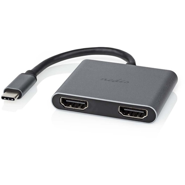 Hub USB-C cu 2x HDMI, NEDIS, 0.10m, negru