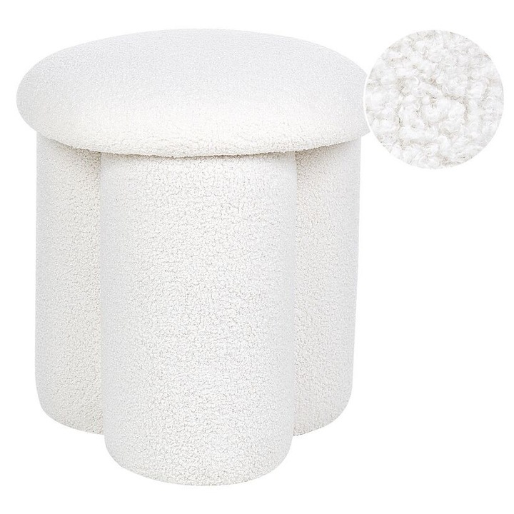 Pouf Beliani, alb, 40x40cm, 45cm înălțime, tapitat boucle