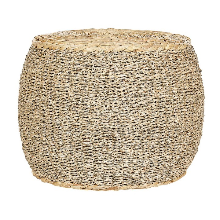 Pouf rotund Bej, 40x40cm, din iarba de mare, design boho-chic
