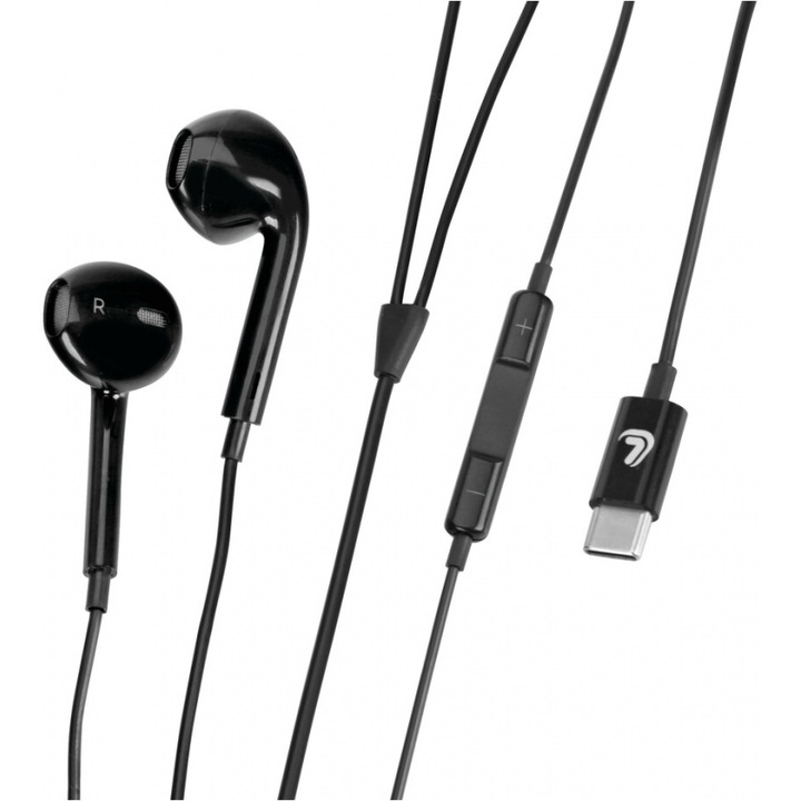 Casti cu fir, Lampa, cu microfon, USB Type C, 1,2m, negru