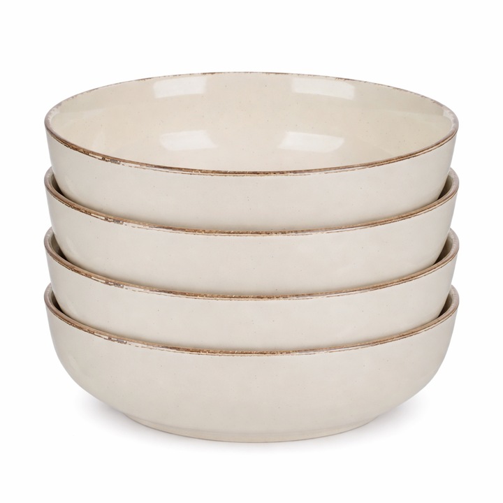 Set 4 Boluri Din Ceramica Bej 680ml Pentru Salate Supe Paste Cereale Servire Masa Bucatarie