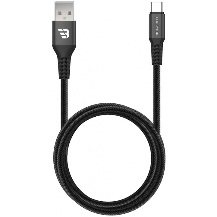Cablu de date, Baykron, USB A la Type-C 1.2 m, negru