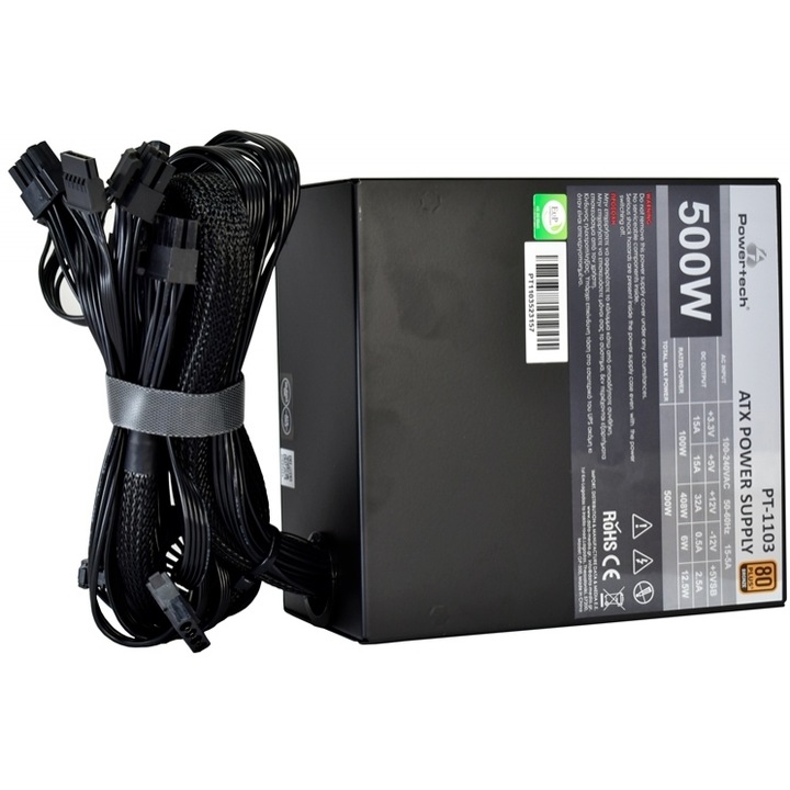 Sursa PC POWERTECH PT-1103, 500W, 80Plus Bronze, ventilator 140mm