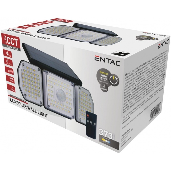 Lampa solara, Entac, 2.3 W, 3 capete, cu telecomanda