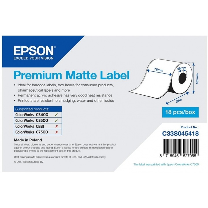 Hartie speciala, Epson, 76mm x 35m, 470g