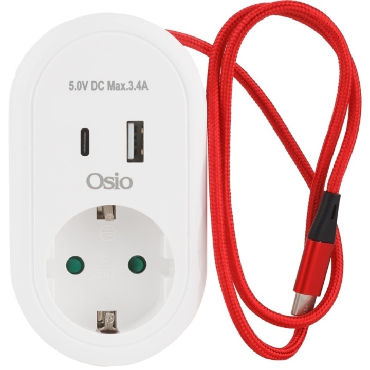 Prize OSIO OPS-3001 cu 2 USB Type-A si Type-C, 380J, 3680W