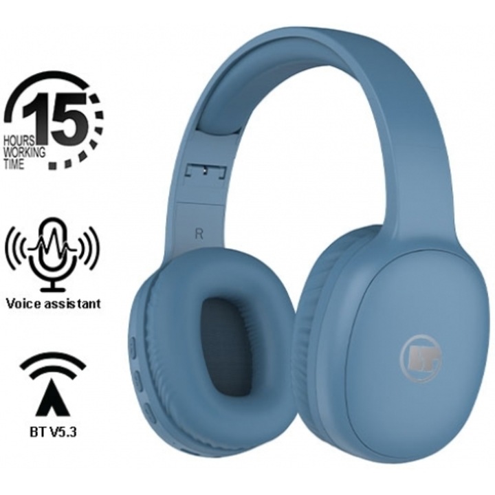 Casti Wireless Lamtech, Bluetooth 5.3, pliabile, albastru