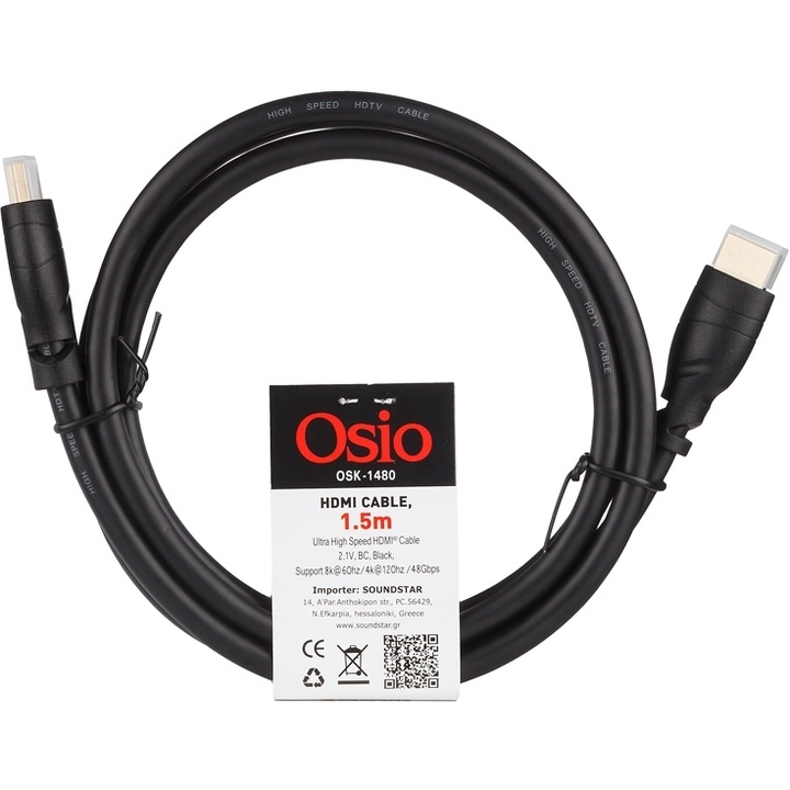 Cablu HDMI OSIO OSK-1480 Ultra High Speed 2.1, 4K/8K, 48 Gbps, 1.5m