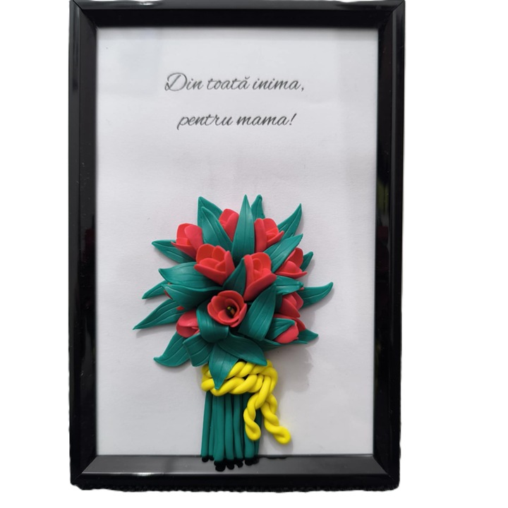 Tablou pentru Mama cu Lalele Rosii din Fimo – Cadou Handmade