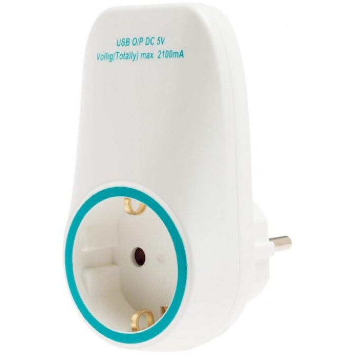 Adaptor priza Geyer & Hosaja, 2 porturi USB, alb/albastru