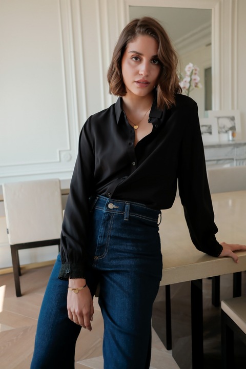 Prémium fekete ing hímzett részletekkel, ASD93129 M10 19658, Fekete