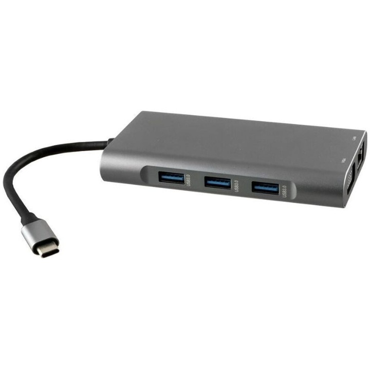 Hub USB-C NSP N17, 10 in 1, VGA, HDMI 4K, 3 USB 3.0, RJ45