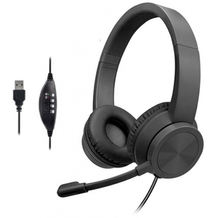 Casti PC LAMTECH cu microfon, anulare zgomot, negru