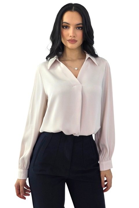 Офис риза, дамска ORELIA, с подвижна верижка и перла, Пудрено розова, Универсален размер S/M, FashionForYou