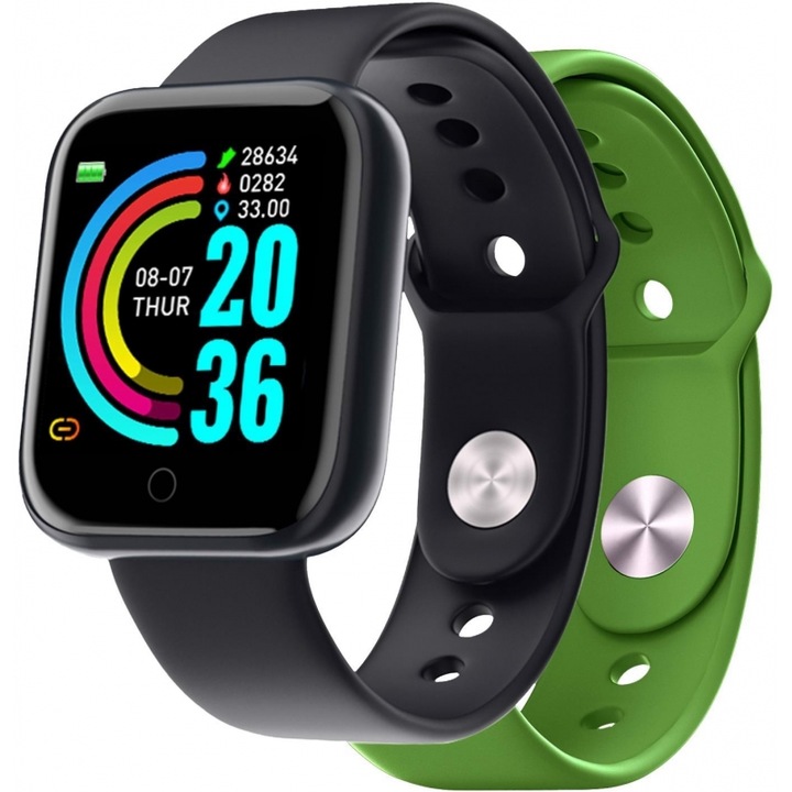 Smartwatch CELLY, set cu 2 curele, verde/negru