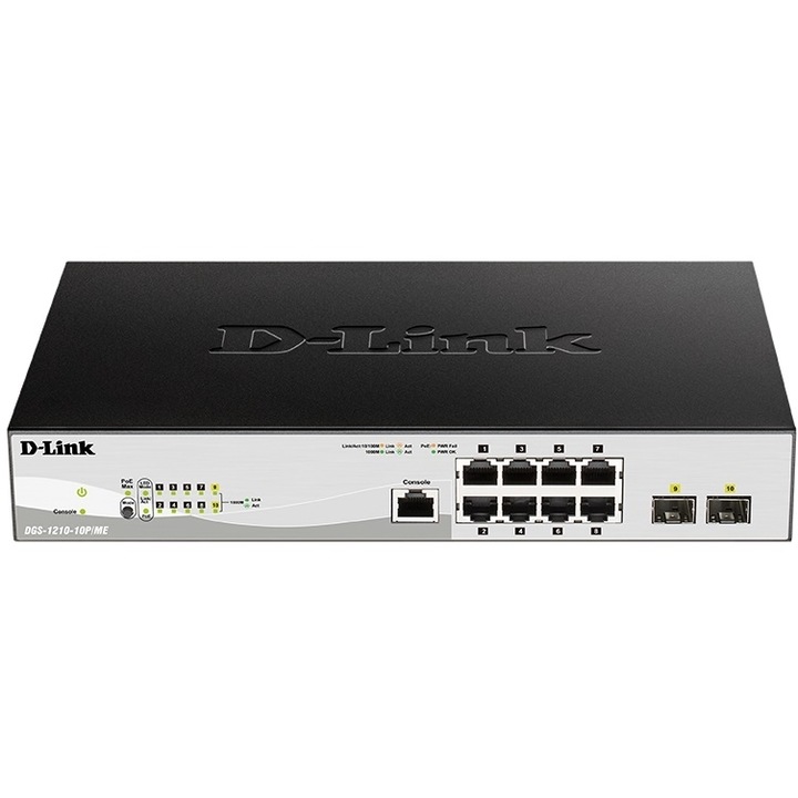Switch D-LINK DGS-1210-10P/ME 8-Port, gestionat, 10/100/1000Mbps, negru