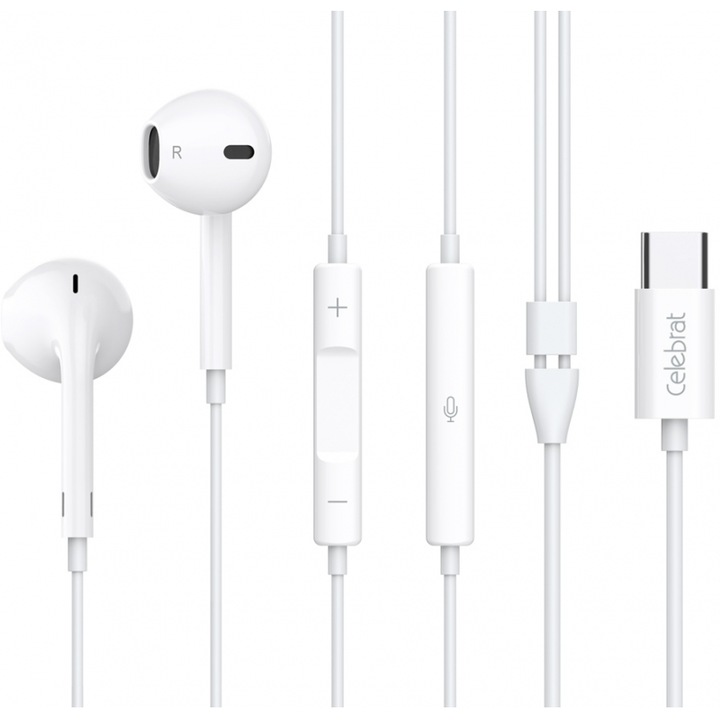 Casti cu fir CELEBRAT E500, USB-C, 1.2m, alb