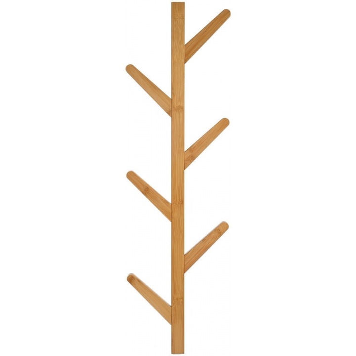 Cuier de perete Estia, 6 carlige, culoare bambus