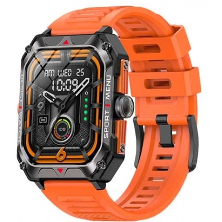 Ceas inteligent LAMTECH BT5.1 cu senzor de sanatate si monitorizare sport, display TFT 2.02', portocaliu