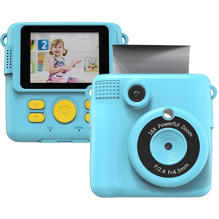 Camera instantanee pentru copii LAMTECH, cu flash, albastra, model LAM114246