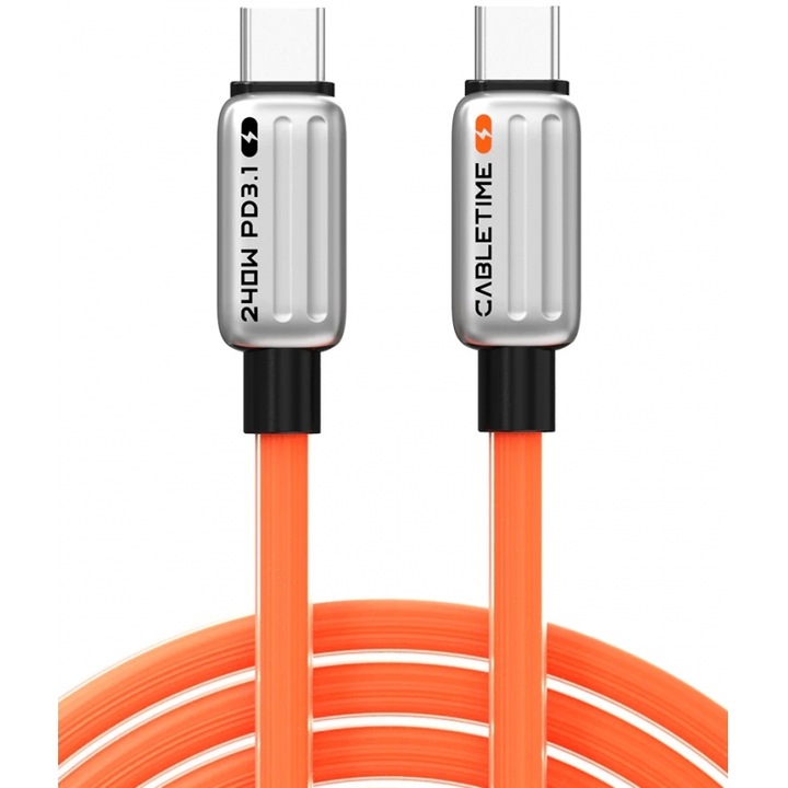 Cablu de date USB-C CABLETIME CT-CM240-ZSO1, 240W, 1m, portocalie
