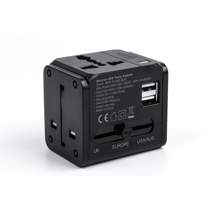 Incarcator telefon Baykron cu 2xUSB 2.4A, negru