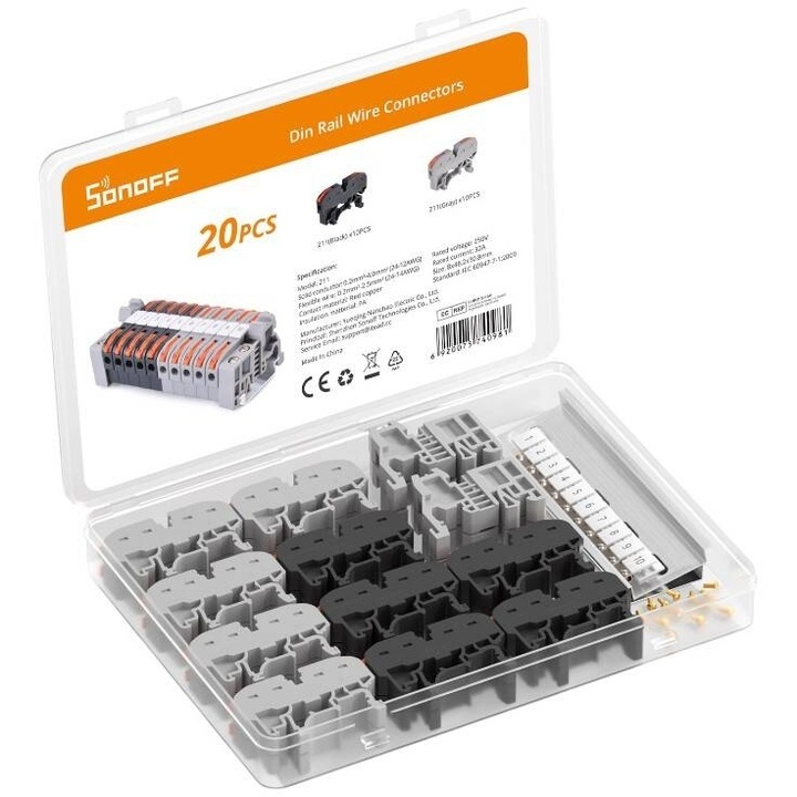 Conectori de cablu pentru sina DIN, Sonoff, 20 buc