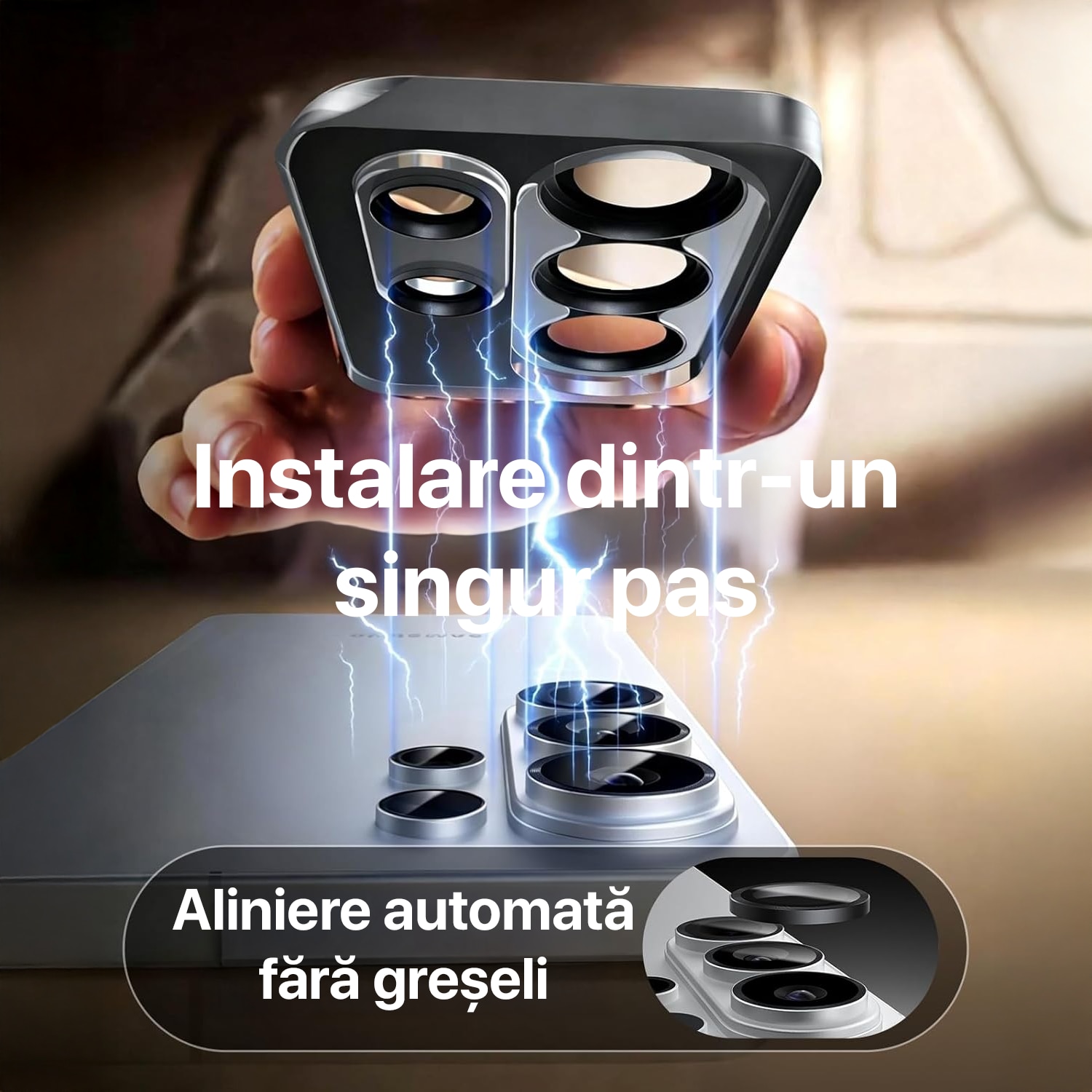 Folie protectie camera pentru Samsung Galaxy S26 Daden, Aplicator automat, Anti zgarieturi, Antisoc, Instalare usoara, Protectie premium, Negru