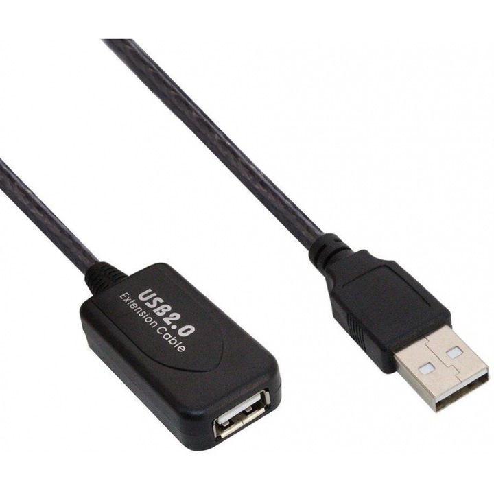 Cablu USB POWERTECH CAB-U041, 10m, 480Mbps, negru