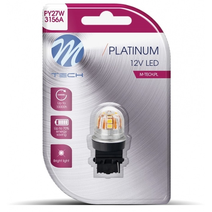 Bec LED PY27W 12/24V W2.5x15d 15x2835SMD CAN-BUS Portocaliu M-Tech - 1 set