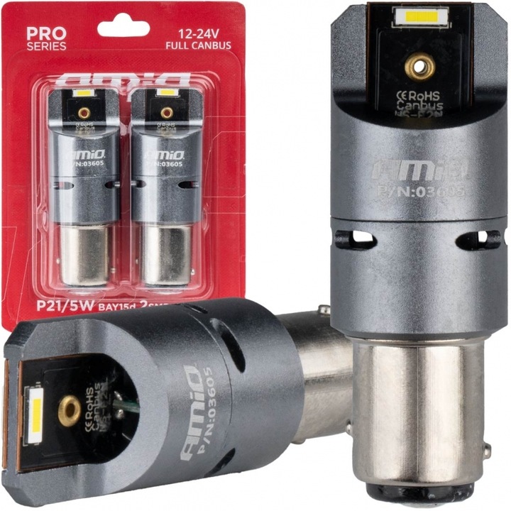 Becuri LED P21/5W BAY15s 12/24V 6000K 2xSMD set, Amio